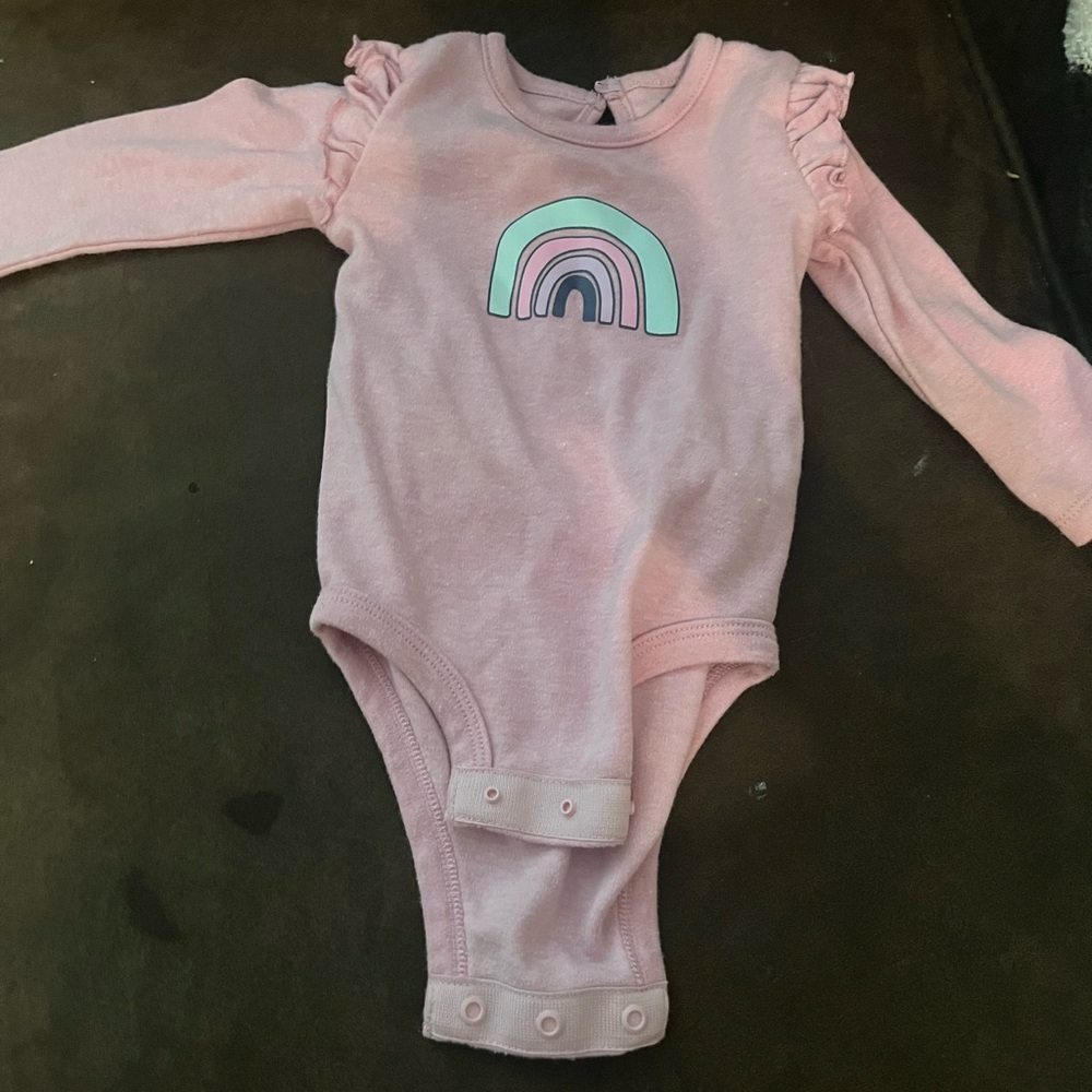 Pink Long-Sleeve Baby One-Piece with Rainbow Graphic 9mo